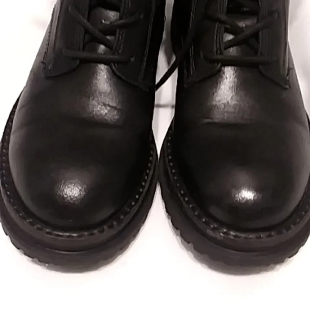 Zara Girls Combat Boots Leather Lug Easy Zip Laced Look Silver Buckles EU 32